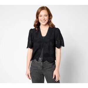 LOGO Lavish by Lori Goldstein Eyelet Lace Cropped Jacket Womens XXS Black NEW